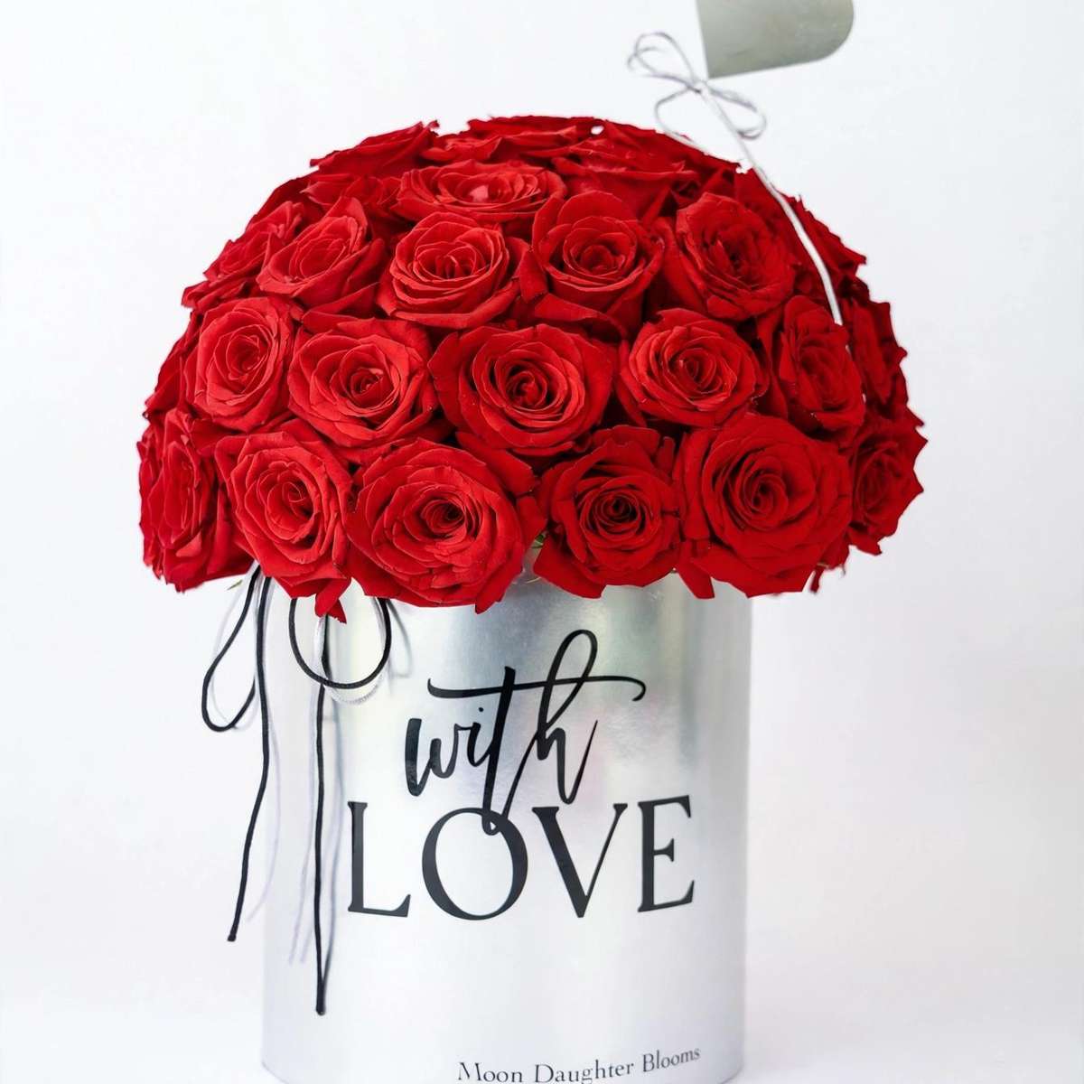 "With Love" Rose Dome — red rose dome in its heart-shaped box
